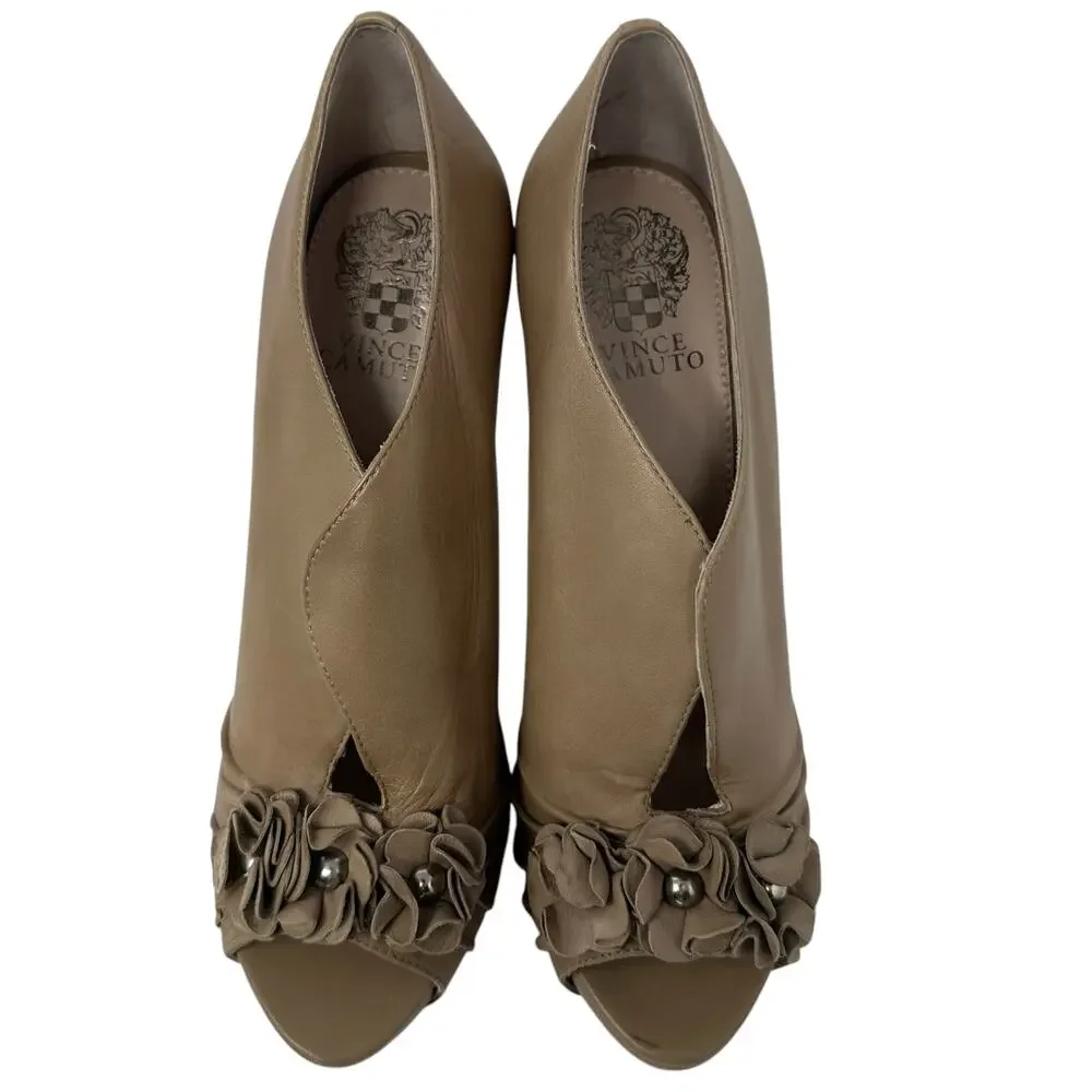 Vince Camuto Madelina Platform Bootie Heels 8.5 Rose Embellished Nude Croquette
